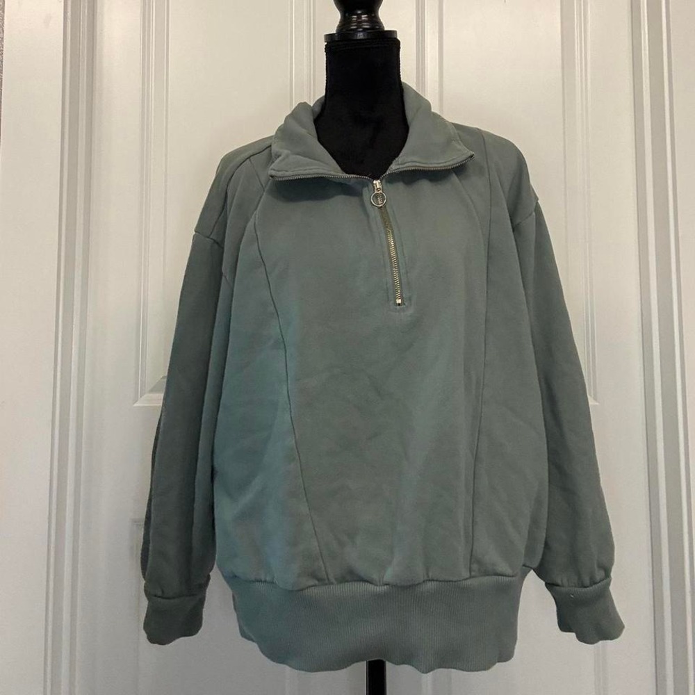 Sage Green 1/4 Zip Fleece‎ Pullover XXL Oversized - Picture 2 of 4